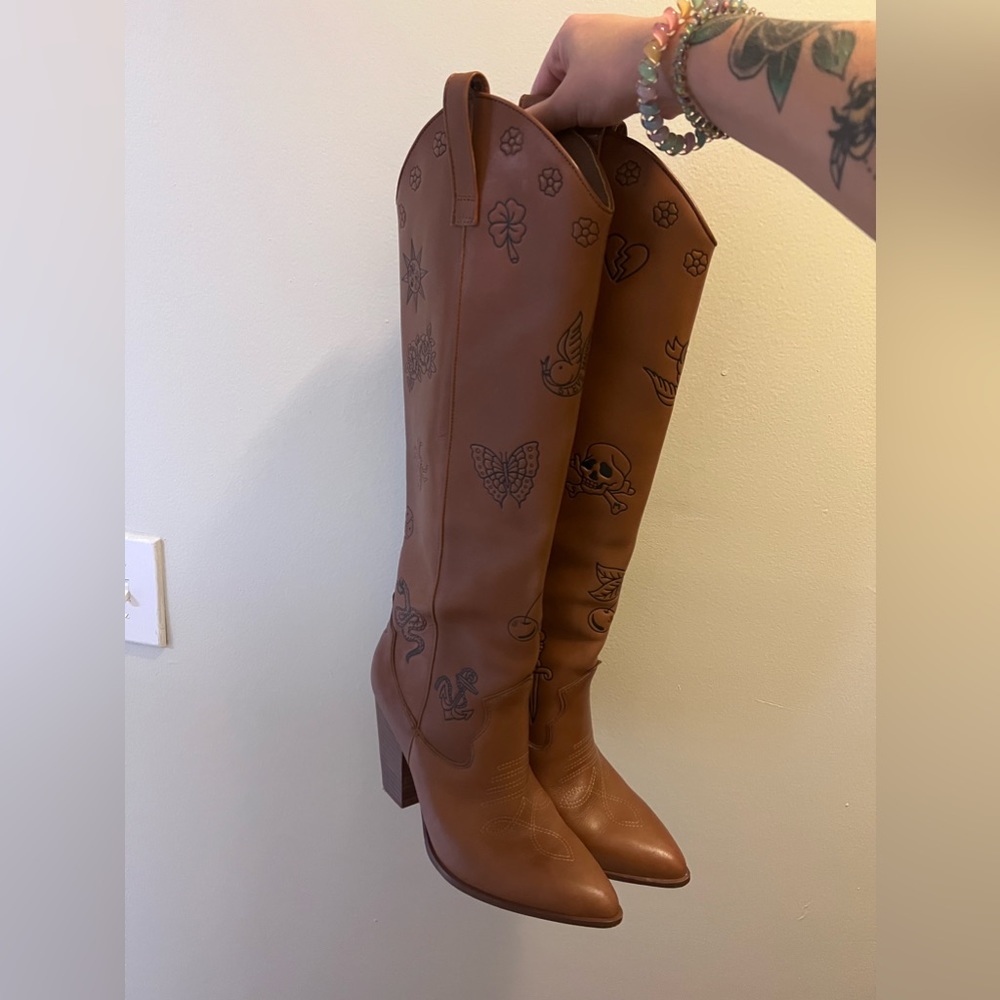 Steve Madden knee high boots; brown vegan leather; size 10